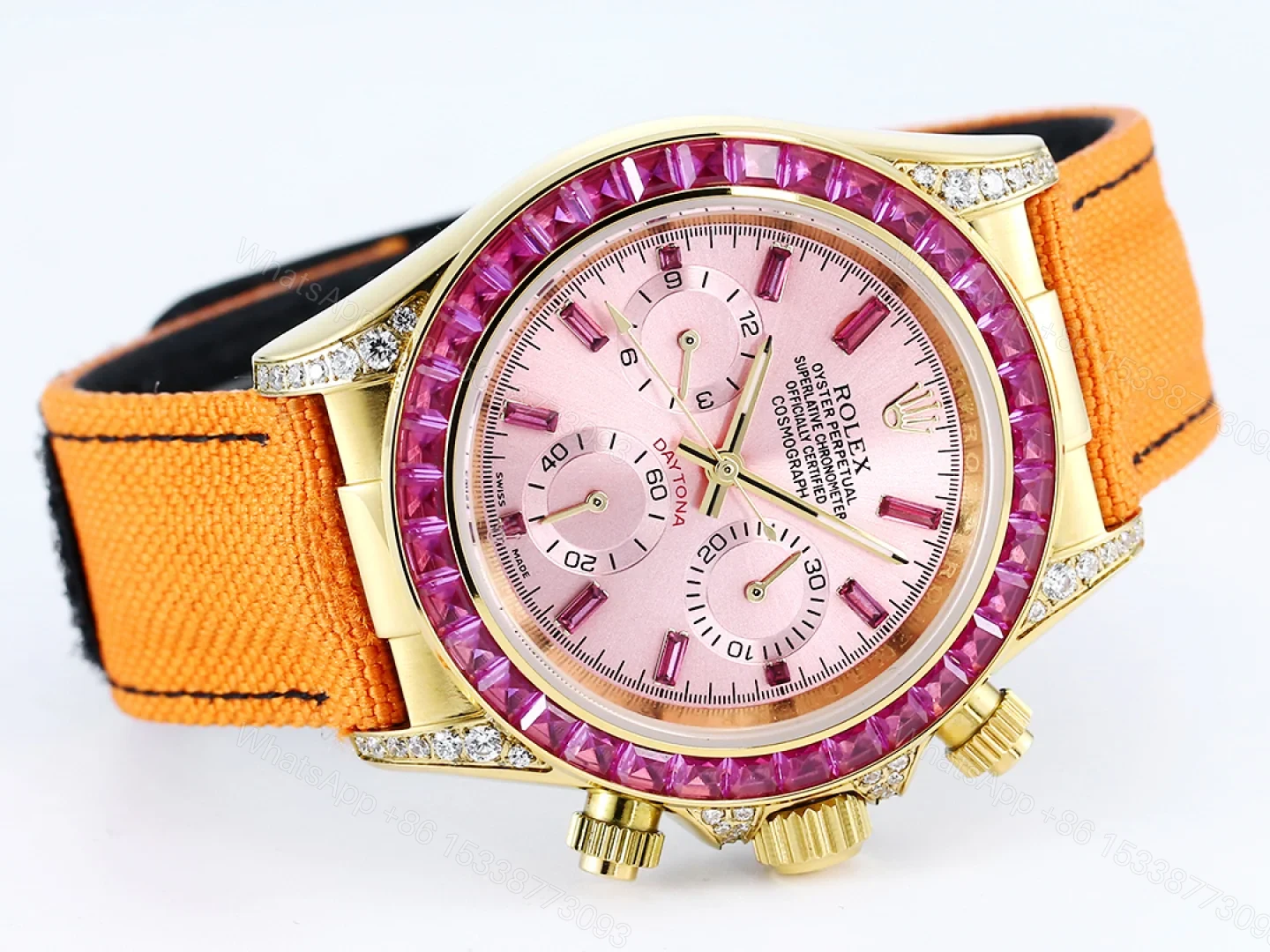 View 3 of Rolex Daytona Pink Ruby OrangeStrap Replica 43MM Exclusive Gold Case Edition RG-ROLEX-DAYTONA-PINK-RUBY-PINK-43