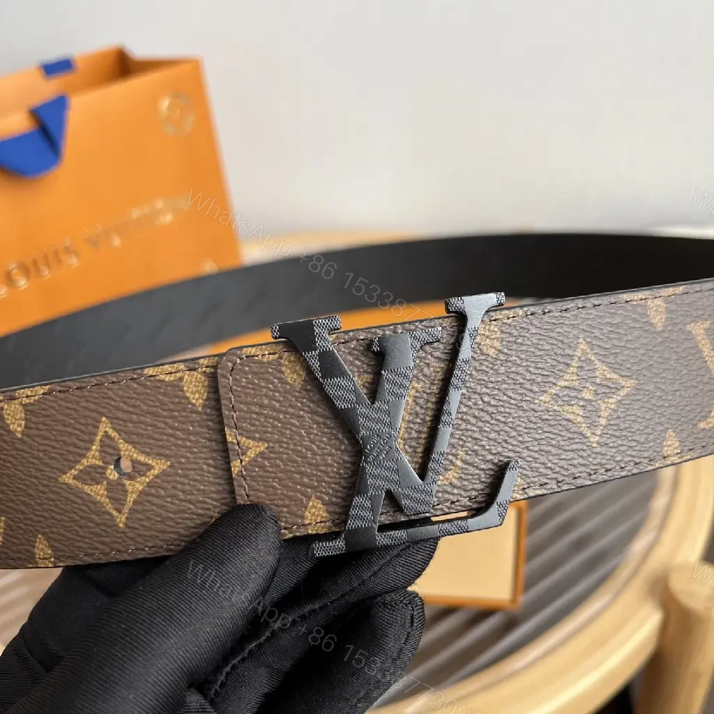 View 2 of Brown Canvas LV Belt with Interlocking Buckle, Luxury Style