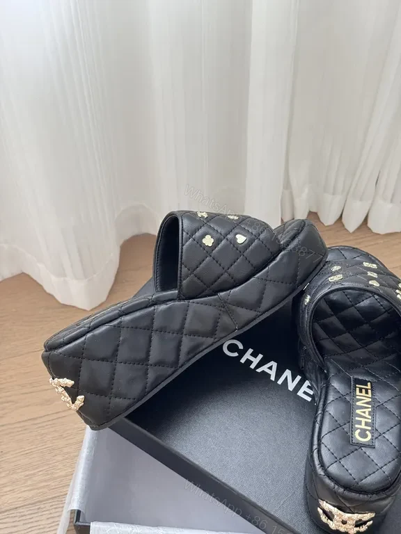 View 6 of Chanel-Inspired Quilted Slide Sandals with Gold Accents