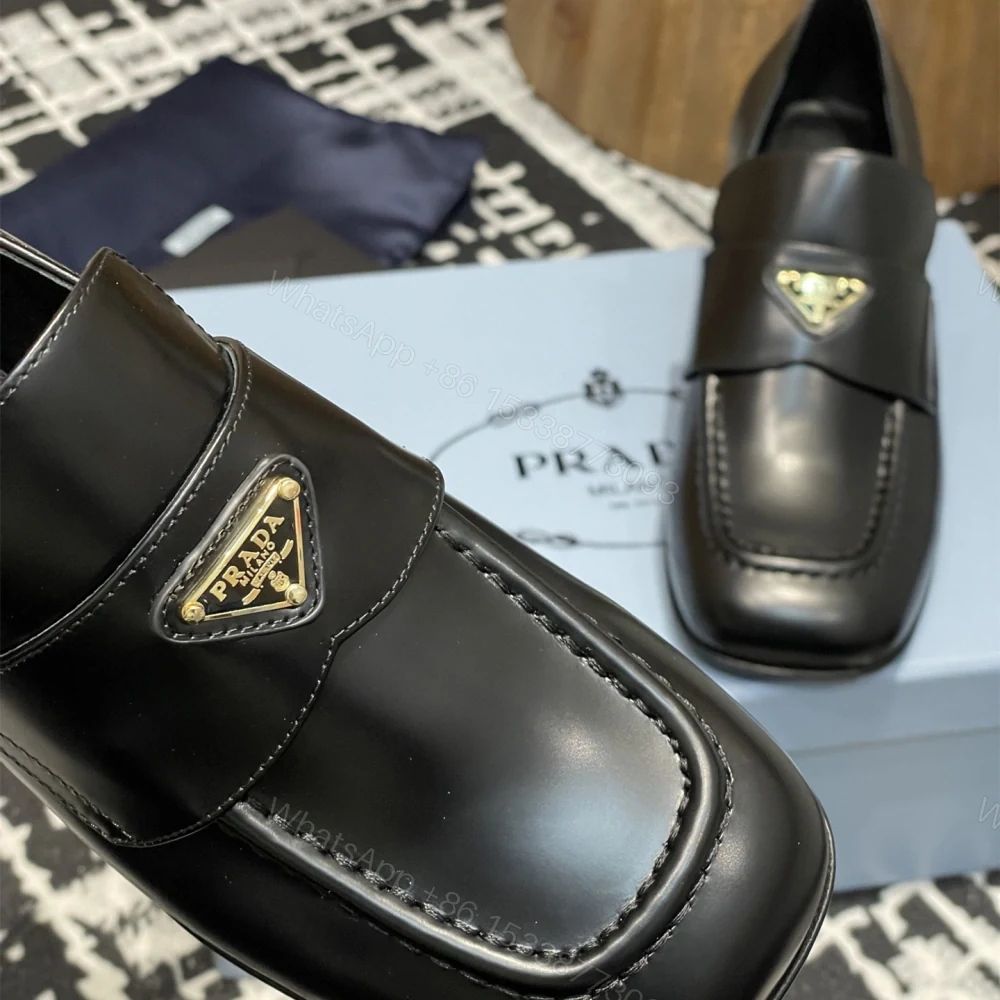 View 6 of 高仿Prada*1D831A方頭套腳樂福鞋3.5CM小牛皮黑色免檢版