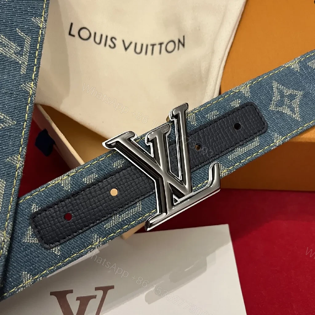 View 4 of Denim Monogram Belt with Silver Buckle - Modern Luxury Signature