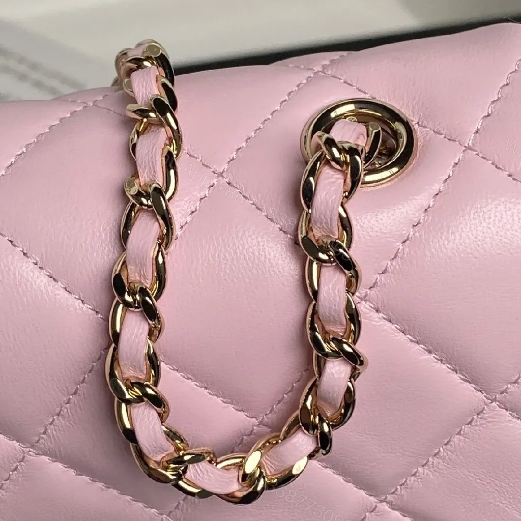 View 2 of Pastel Quilted Bag with Gold Chain Strap - Luxe Everyday Carry