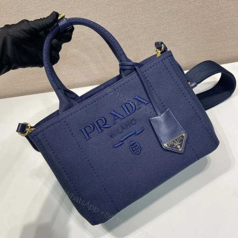 View 4 of 高仿Prada*1BG464刺繡徽標Tote包深藍小號免檢版