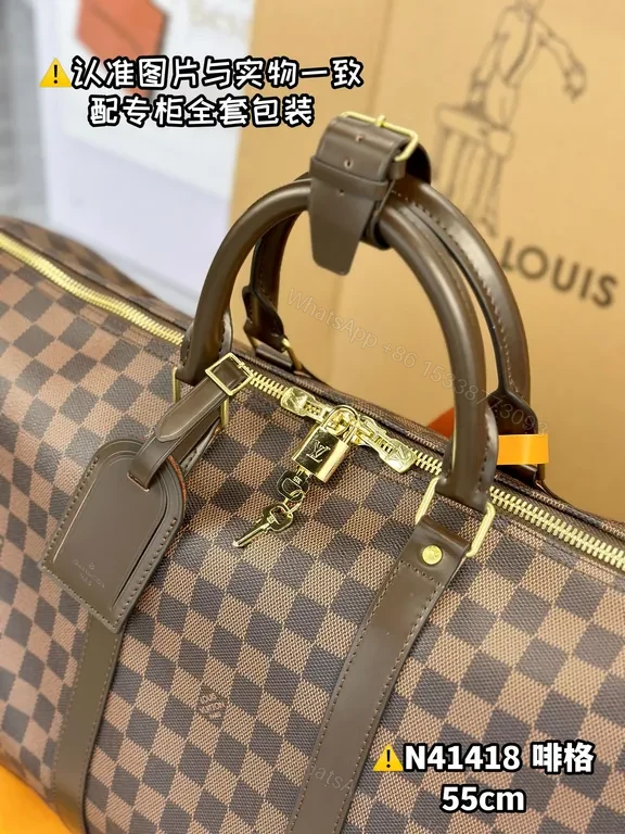 View 5 of Damier Ebene Keepall 55: Premium Travel Duffle with Everyday Versatility