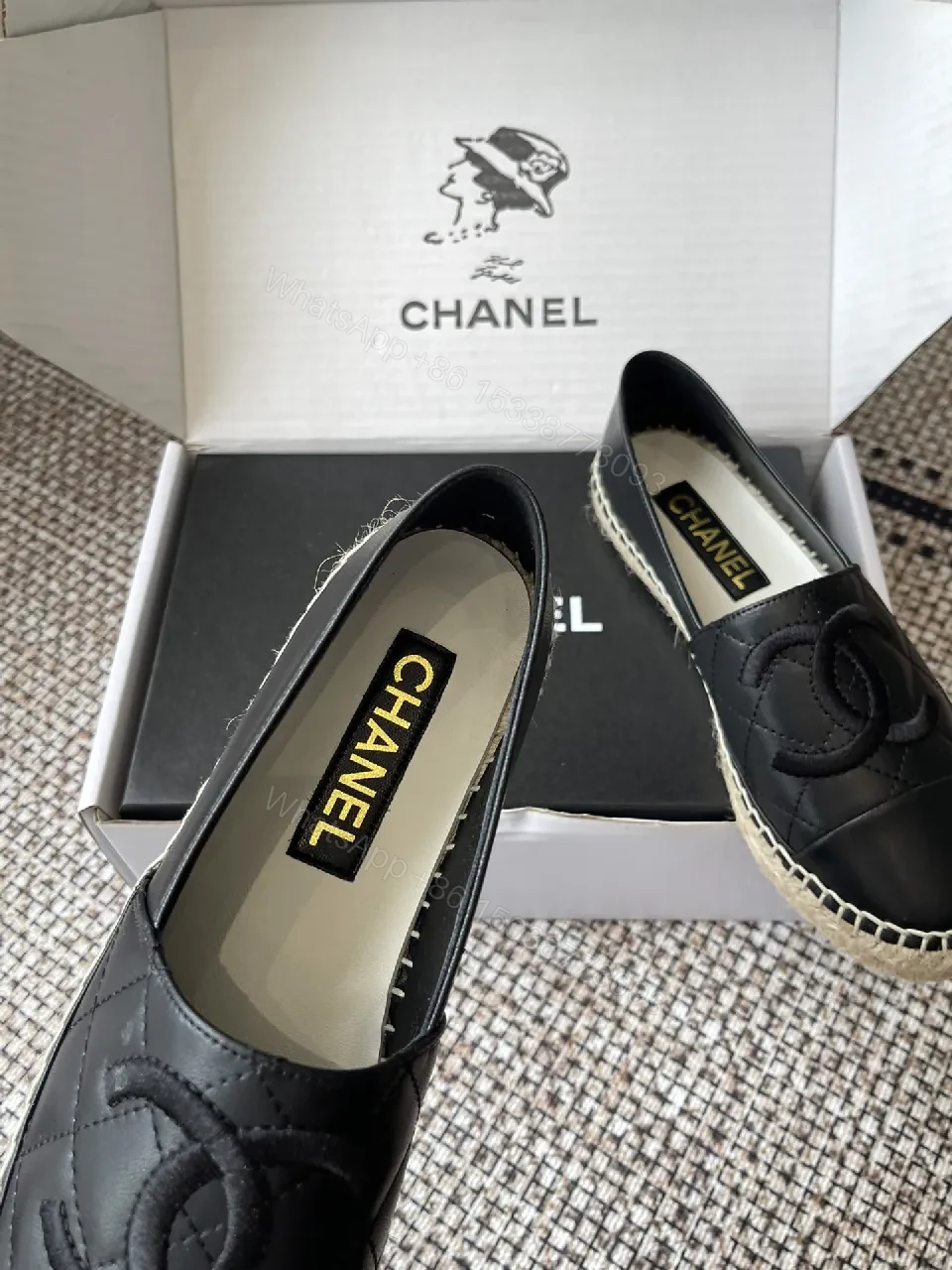 View 3 of Black Leather Espadrilles, Quilted Charm, Comfort-First Footwear