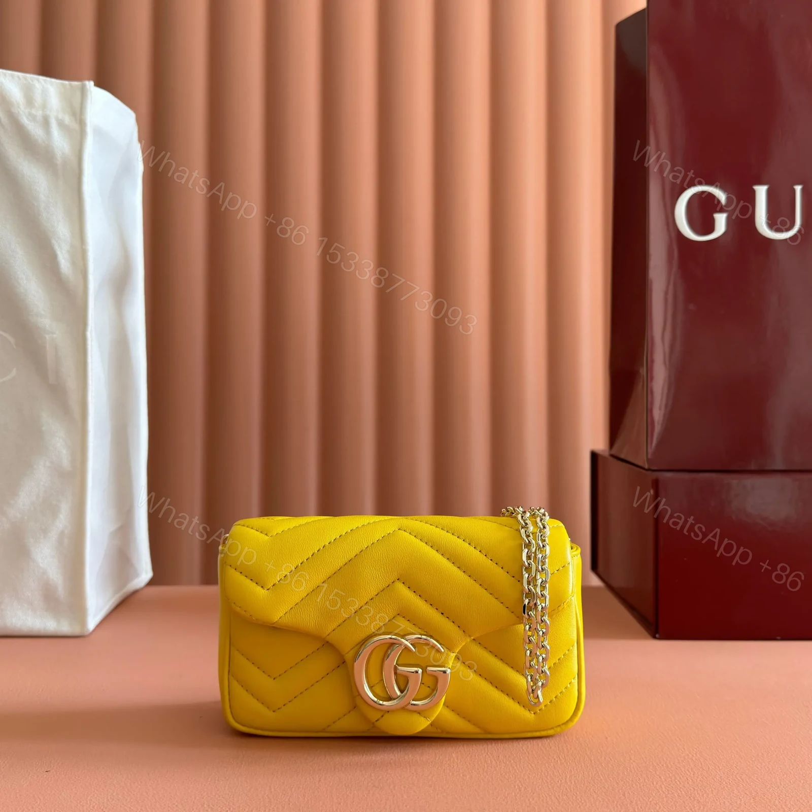 GUCCI GG MARMONT BAG 16 IN YELLOW LAMBSKIN — view 1