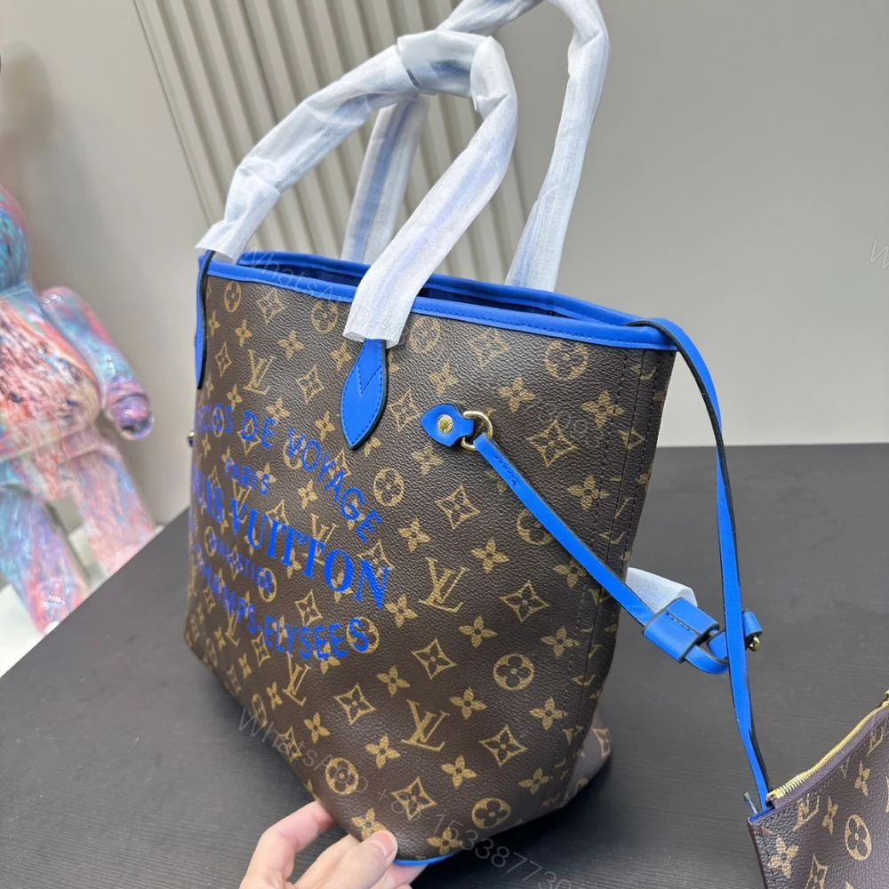 View 4 of Louis Vuitton Neverfull MM Bag Ikat Flower Monogram Granblue Blue 33Cm M40938