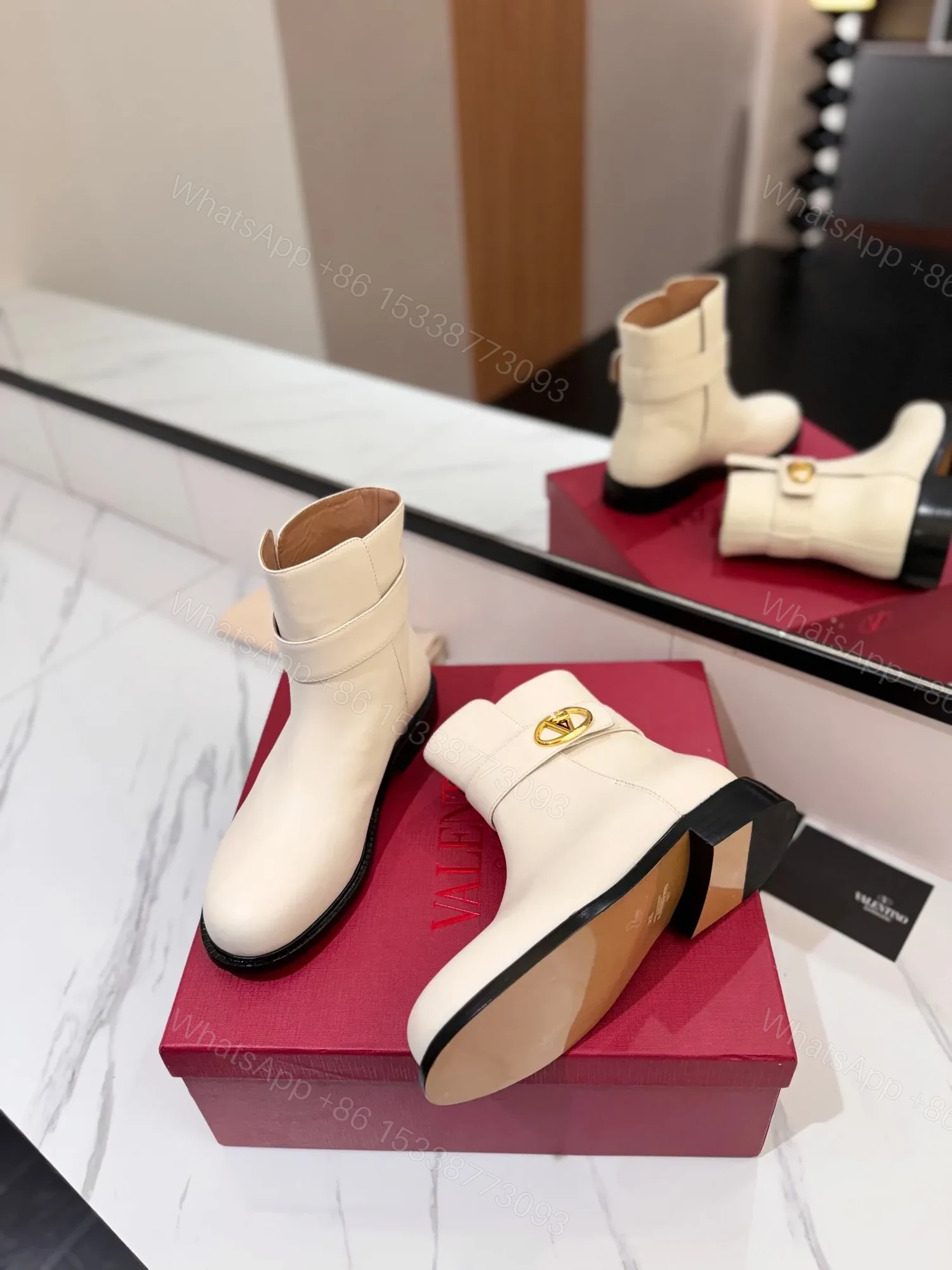 View 2 of Valentino Women Ivory Leather Ankle Boots