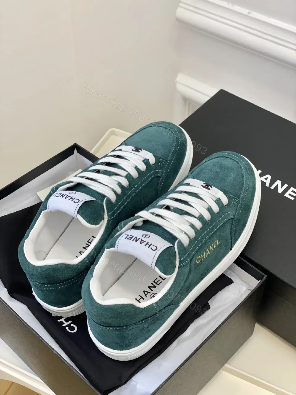 View 6 of Teal Suede Low-Top Sneakers with Signature Accents