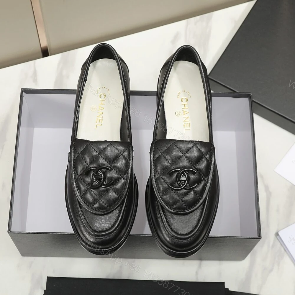 View 2 of Chanel CC Nib Turnlock Moccasins Flat Loafers Black