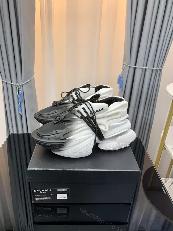Balmain Black & White Leather Knit Sneaker â€“ Sculpted Comfort — view 1