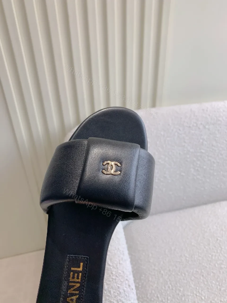 View 8 of Black Faux Leather Slide Sandals - Luxe Minimalist Comfort