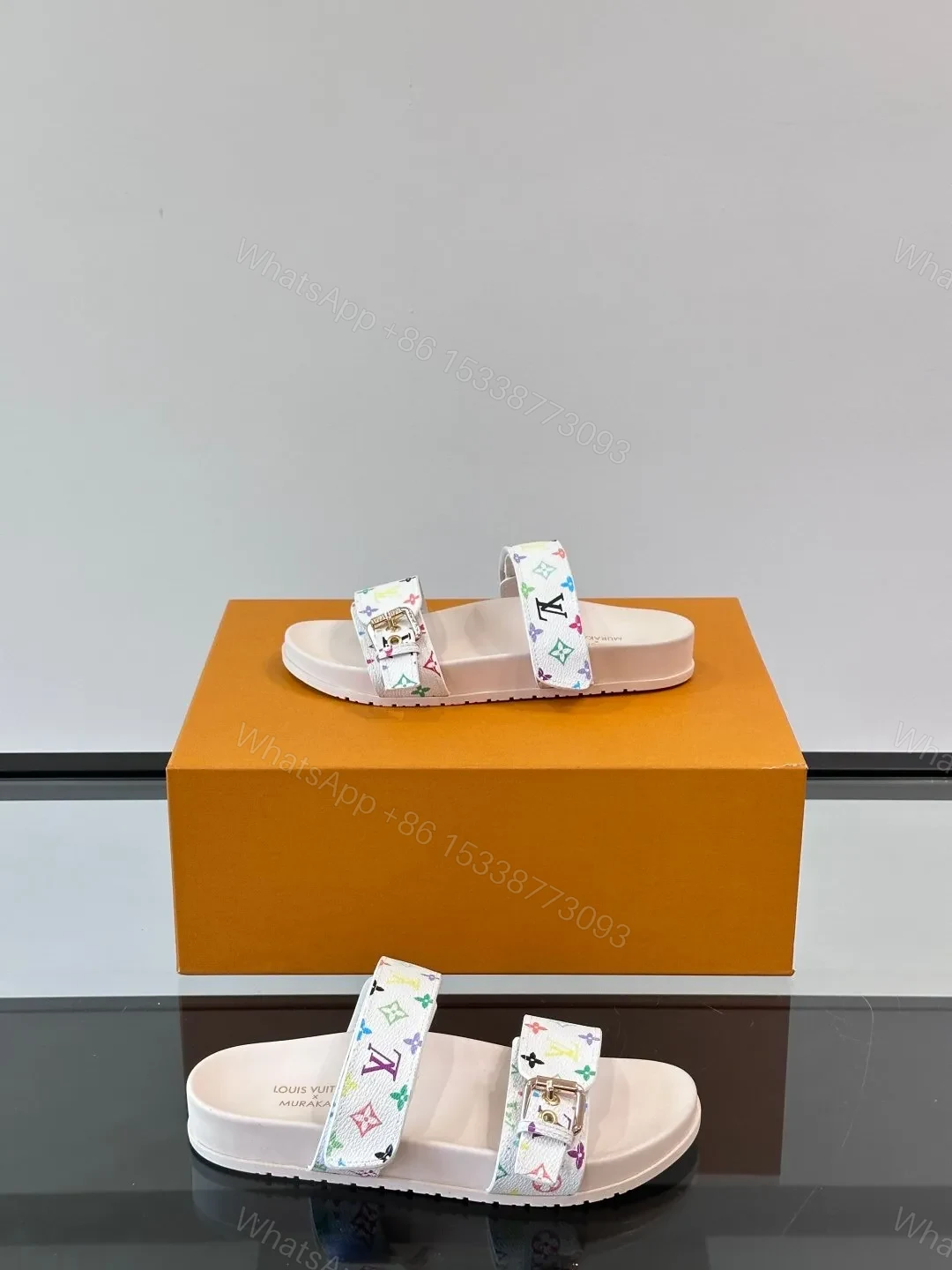 View 4 of LV Men White Patterned Leather Sandals