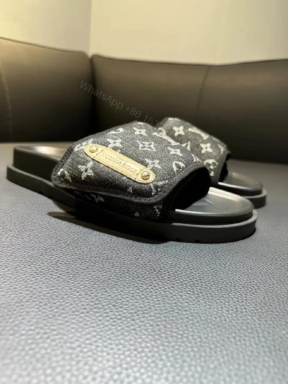 View 4 of Patterned Monogram Slide Sandals – Luxe Comfort, Signature Style