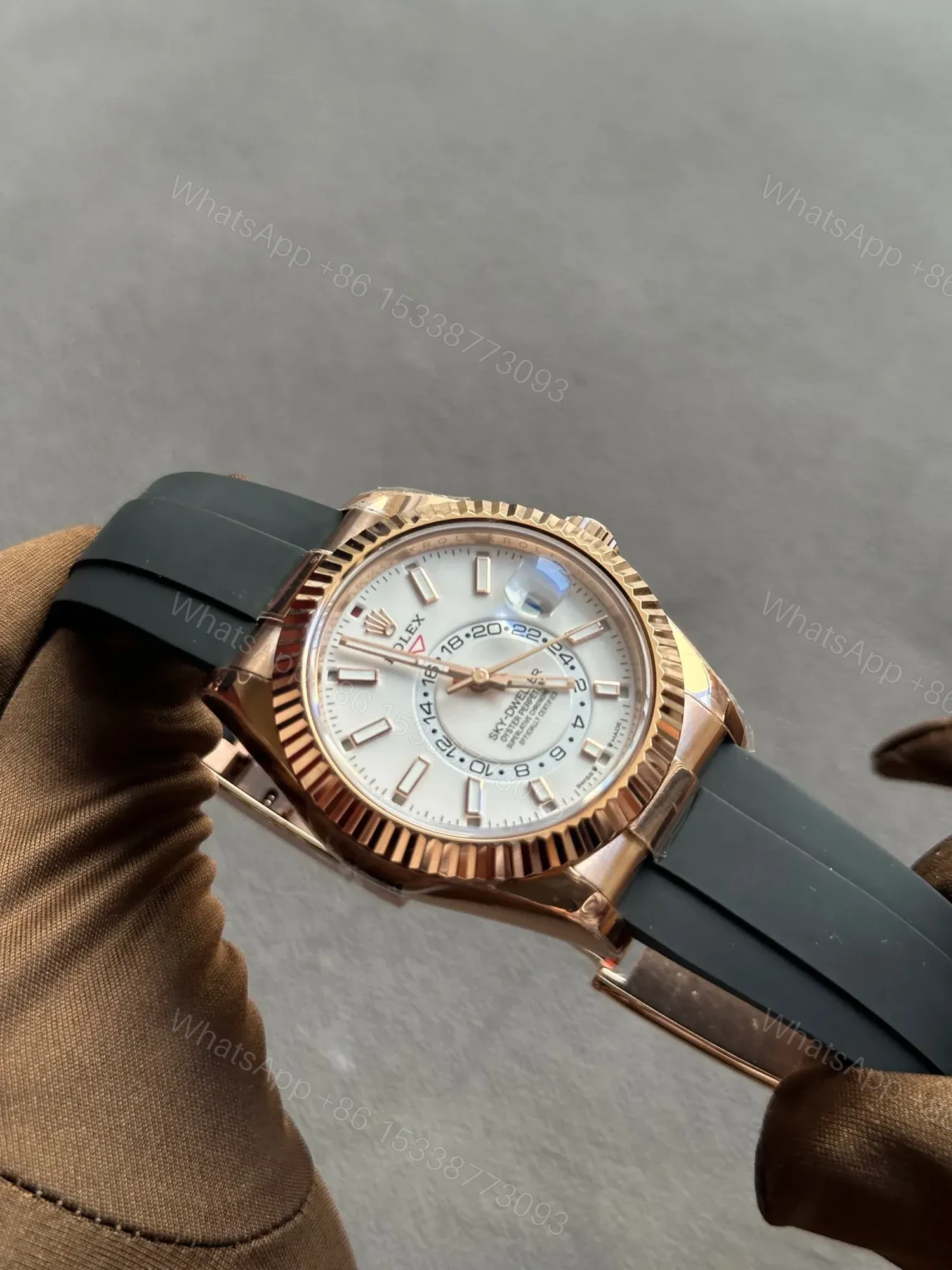 View 4 of Rolex Sky-Dweller Rose Gold White Dial Oysterflex
