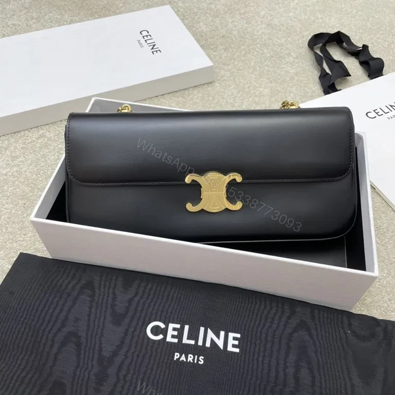 Chic Black Leather Shoulder Bag â€“ Gold Logo Clasp, CELINE — view 1