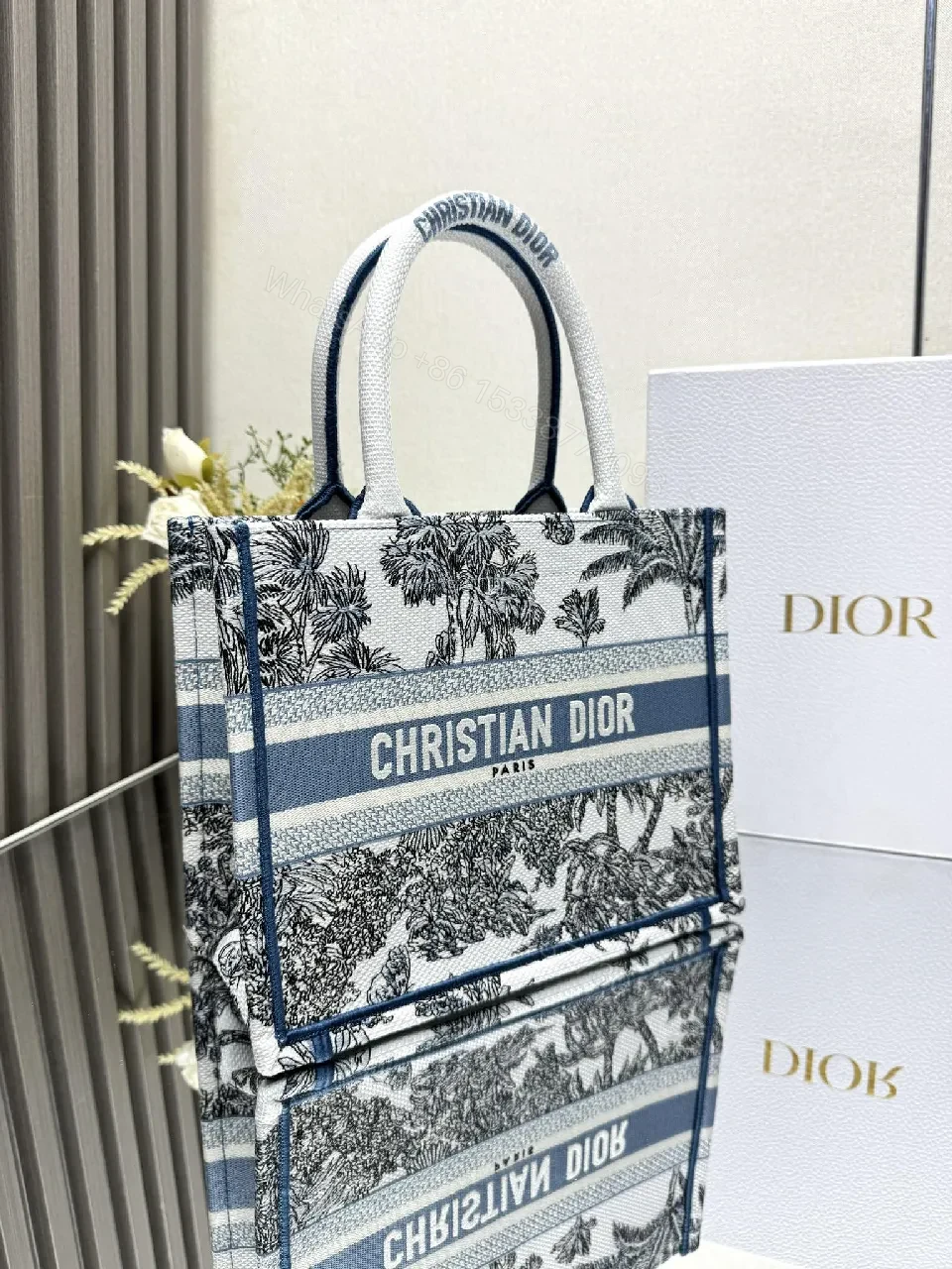 View 3 of Bold Coastal Canvas Tote: Structured, Palm-Print Tote