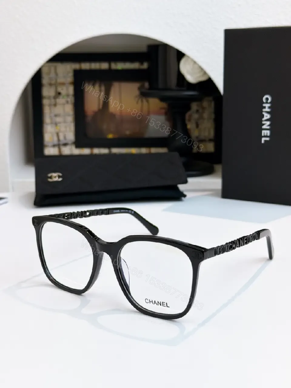 View 9 of Clear Translucent Frame Modern Oversized Sunglasses with CHANEL Accents
