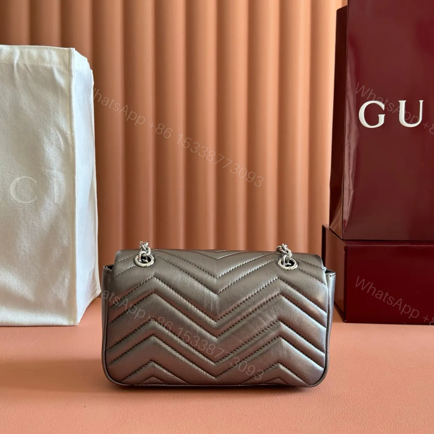 View 2 of GUCCI GG MARMONT BAG 22 IN WARM GRAY BROWN LAMBSKIN