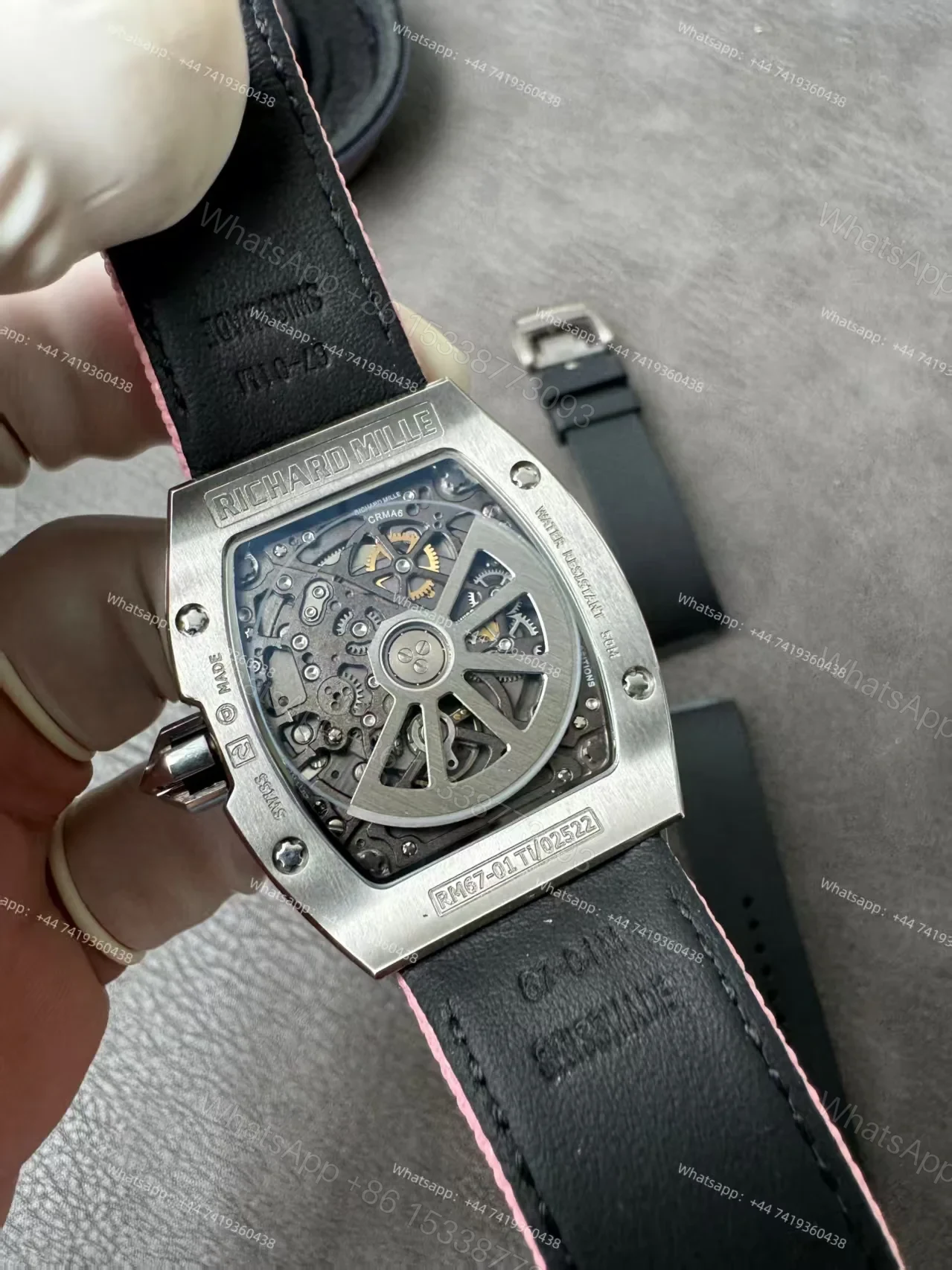 View 15 of Super Clone Richard Mille RM 67-01 Titanium Skeleton Pink Velcro Strap