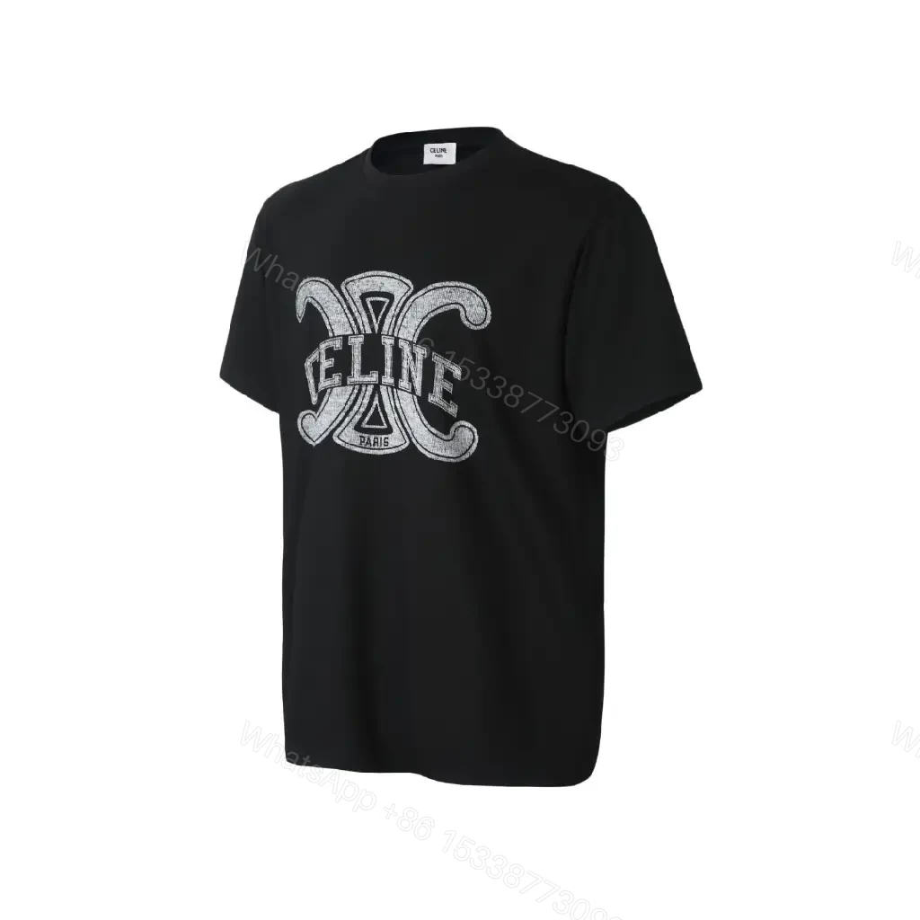 View 4 of Black Cotton Tee with Luxe Logo Graphic, Relaxed Fit, Premium Edge