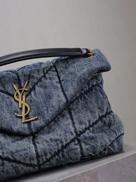 View 8 of Statement Denim Quilted Bag with Gold Hardware - Luxury Day-to-Evening Bag