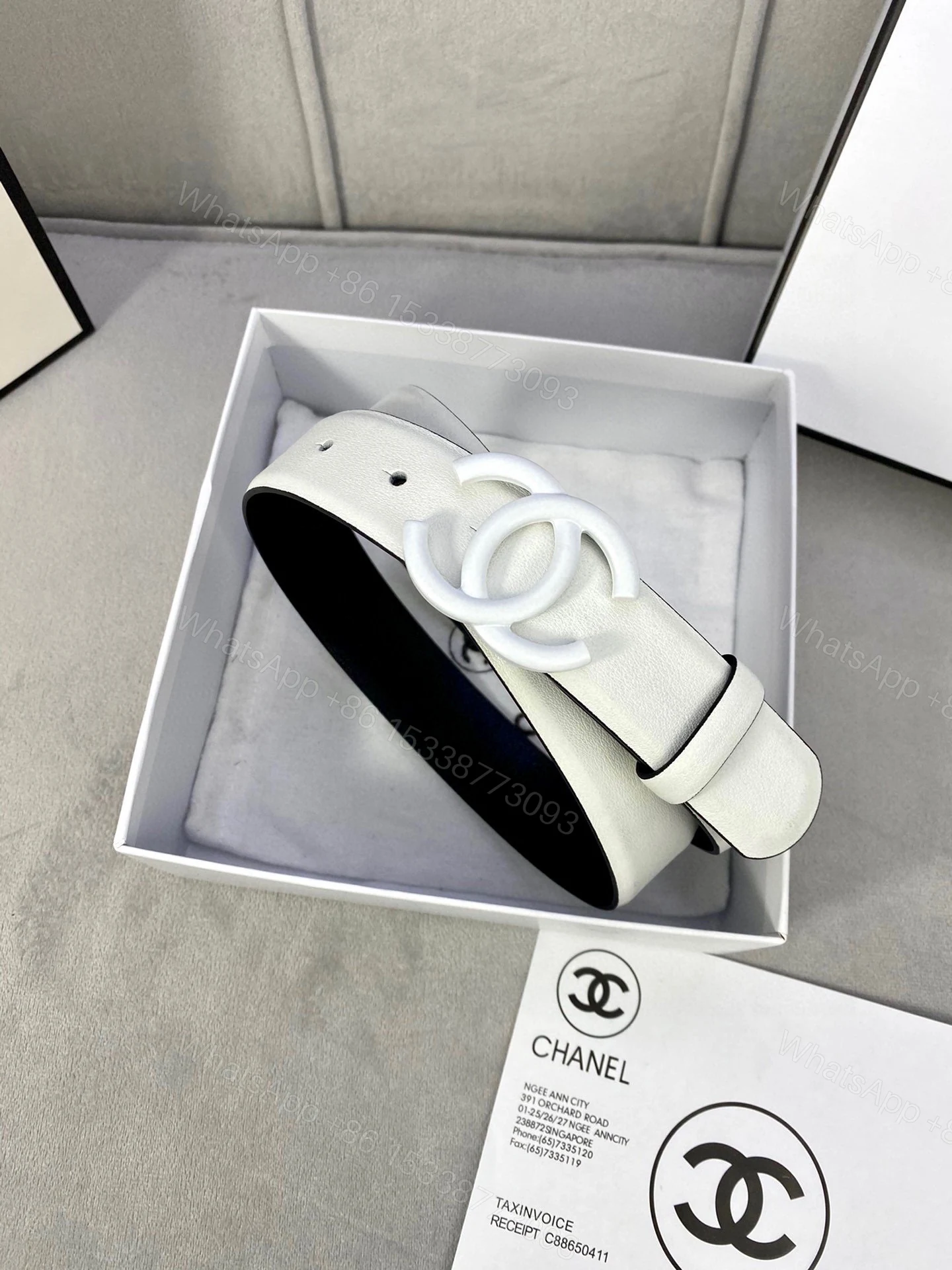 Chanel 高仿 白色雙C扣皮帶 女士百搭腰帶 — view 1