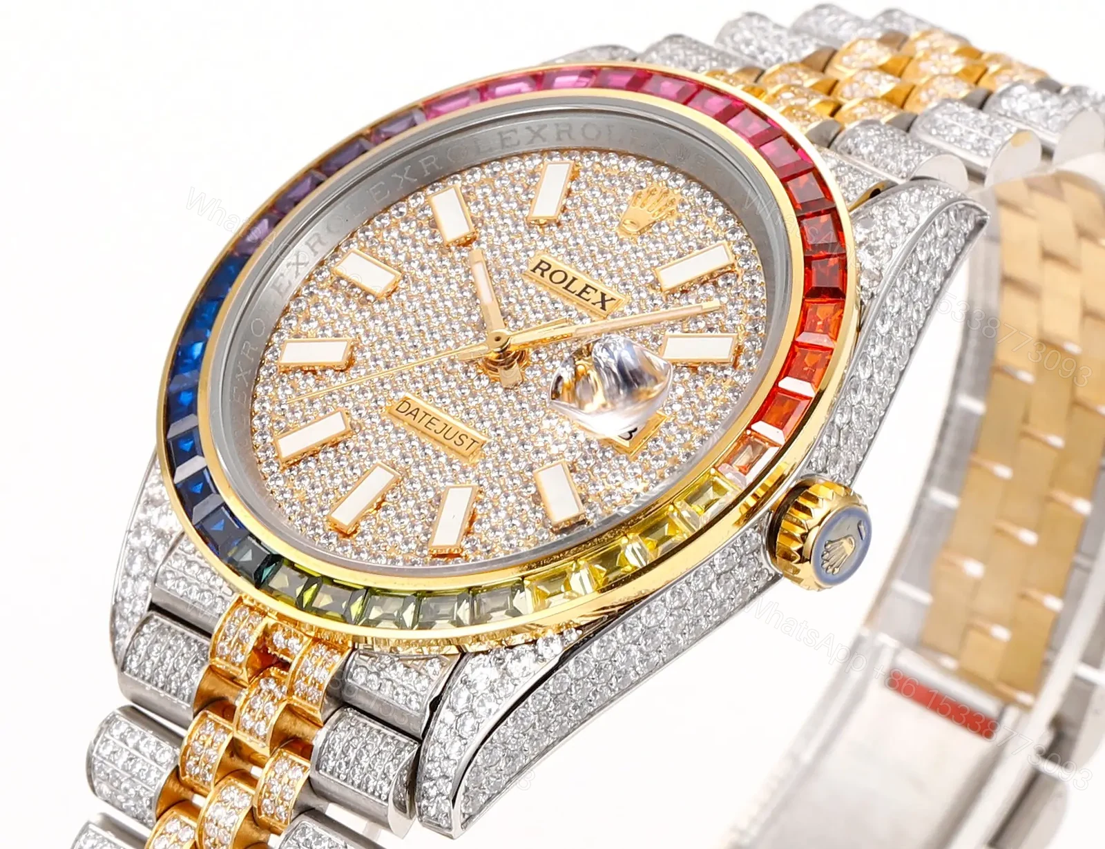 View 4 of Stunning rainbow bezel datejust replica 36MM Pavé Diamond Edition RG-DJ36-RAINBOW-BEZEL-PAVE