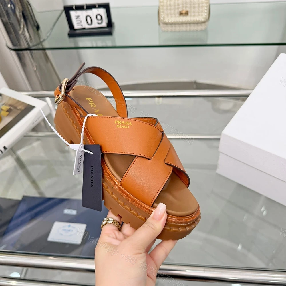 View 6 of PRADA Crisscross Leather Sandals 683026