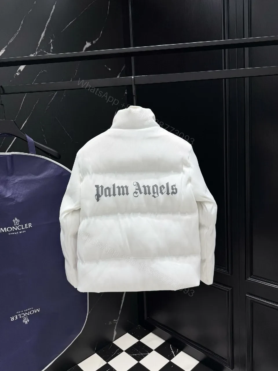 View 9 of White Puffer Jacket with Iconic Emblem, Luxury Everyday Outerwear