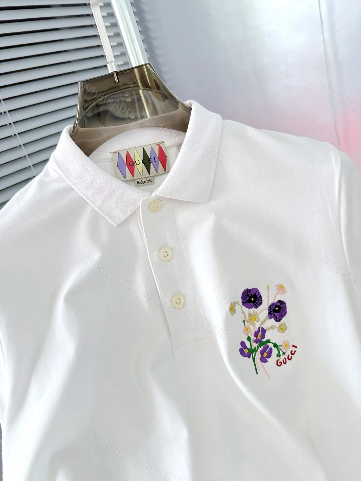 View 2 of Gucci Imported Nylon Lycra Polo White First Copy | AAA+ Export Quality Replica