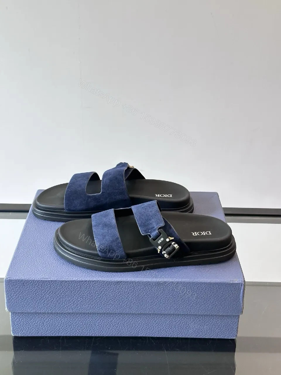 View 4 of Soft-Stride Navy Suede Slides – Casual Luxury Comfort