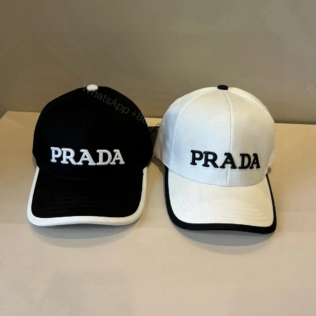 View 7 of Bold Monochrome Cap with White Accent Cap, Prada-Style Logo