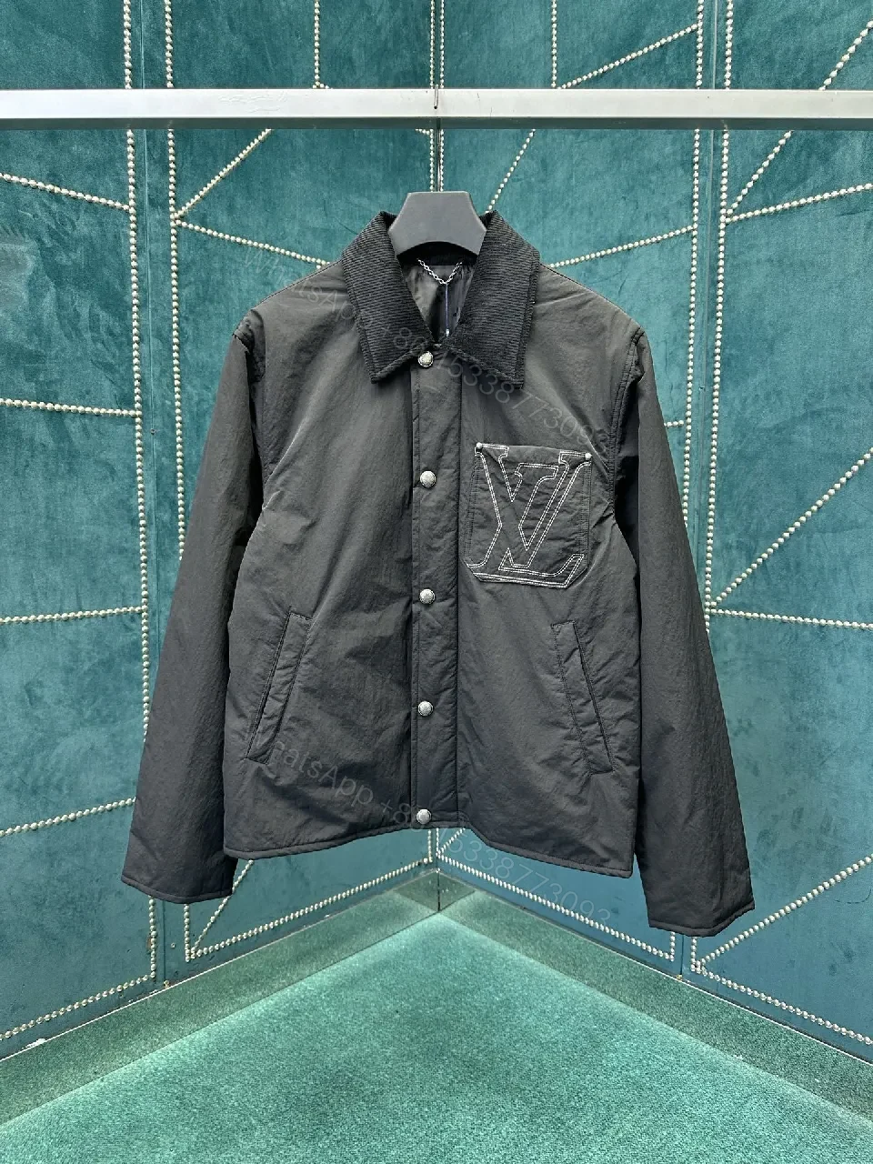 Dark Matte Jacket with Signature LV Stitch Pocket - Modern Minimalist Jacket — view 1