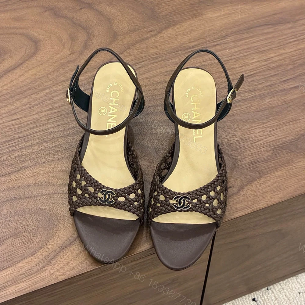 View 3 of CHANEL Braided Ankle-Strap Sandals 360978