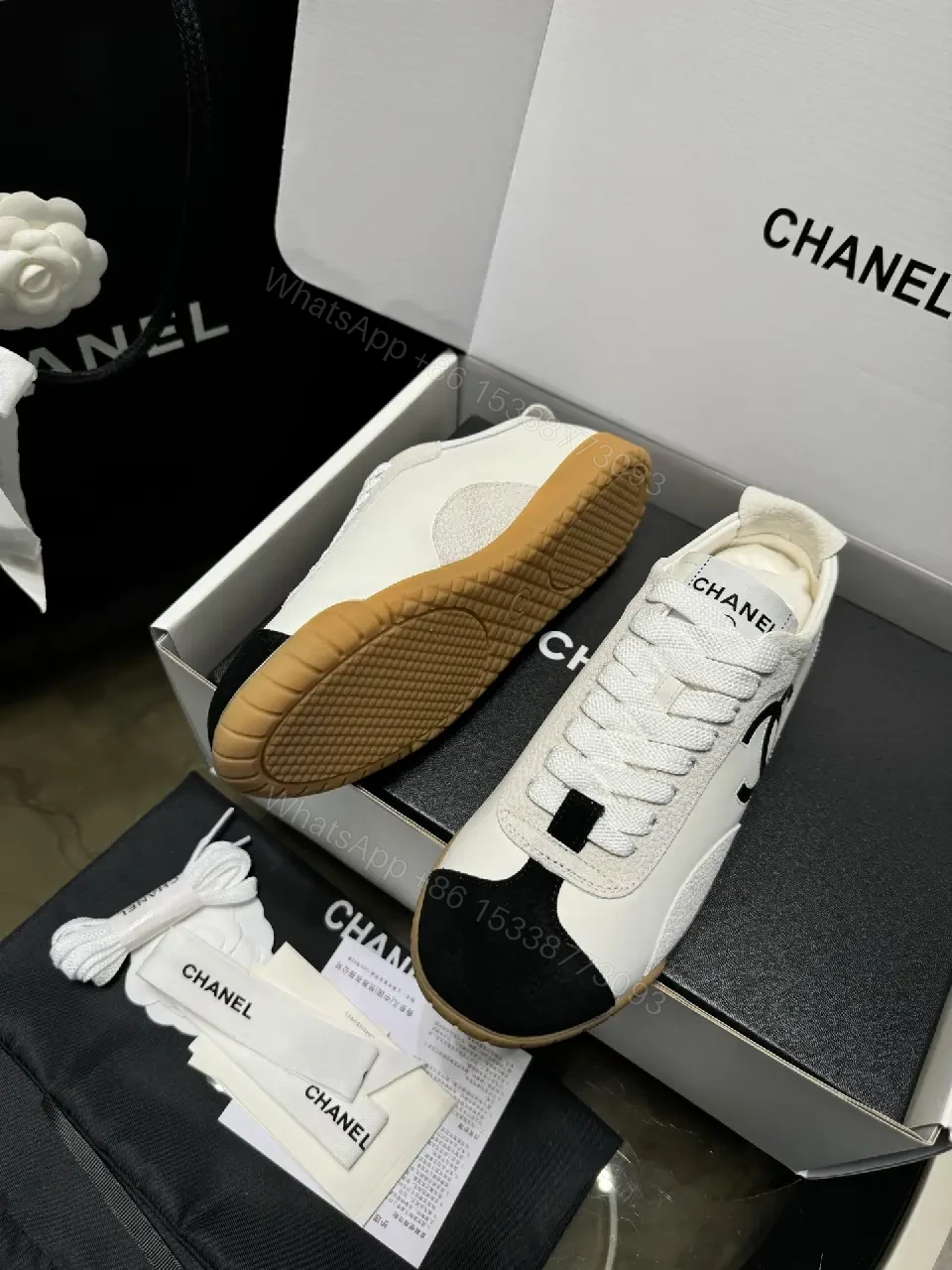 View 10 of Two-Tone White/Black Gum-Soled High-Top Sneakers