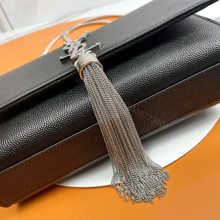View 8 of Chic Black Pebble Leather Crossbody Clutch with YSL Hardware