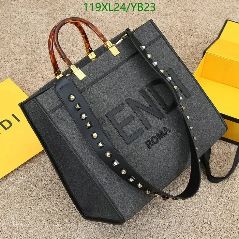 View 2 of Fendi Sunshine Large Black Leather Knockoff Tote Bag YB2377