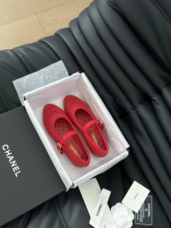 View 4 of Red Quilted Chanel Mary-Jane Flats with Interlocking CC | Luxe Comfort