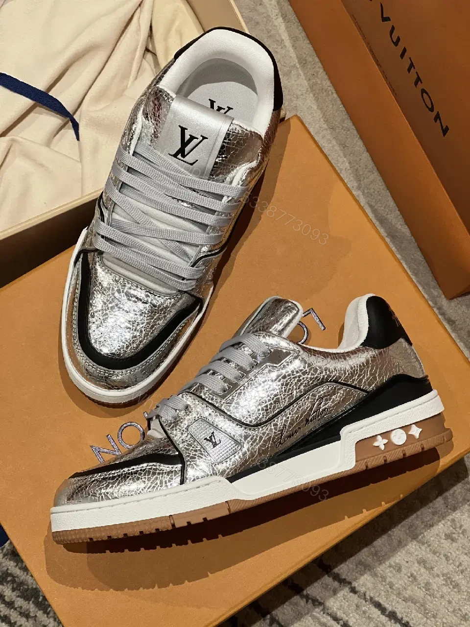 View 7 of Metallic Textured Sneaker: LV-Inspired Luxury Comfort Shoes