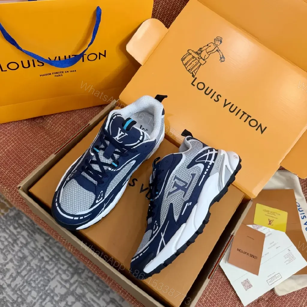 View 5 of Navy Mesh Tech Athletic Sneakers with Louis Vuitton Styling