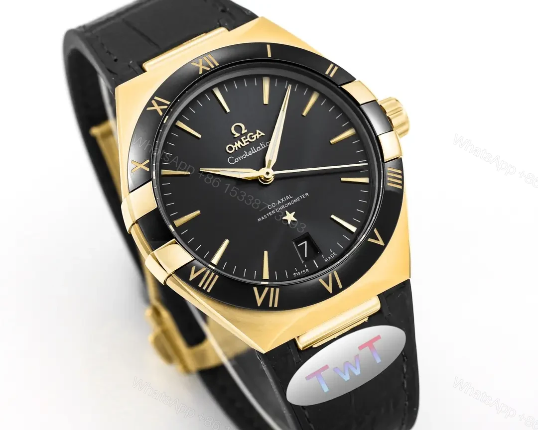 View 3 of Omega Constellation Meteorite Series 5th Generation 41MM Black Dial Gold Tone Watch with Black Leather Strap