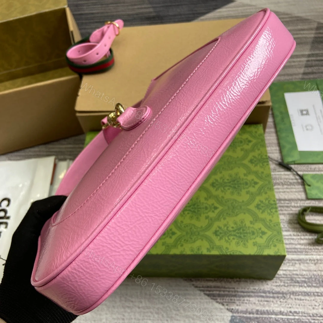 View 6 of JACKIE SMALL SHOULDER BAG 27 IN PINK CRACKED LACQUER CALFSKIN GOLD HARDWARE