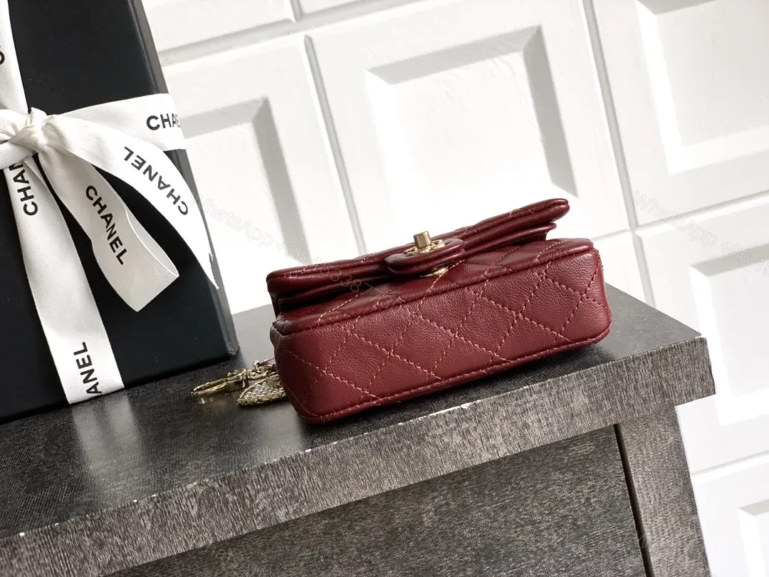 View 7 of Burgundy Quilted Leather Wallet-On-Chain Bag