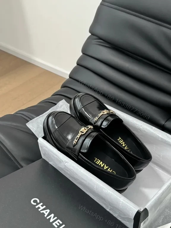 View 8 of Chic Leather Loafers + Chain Detail + Luxury Comfort + Gold Accent + Loafers