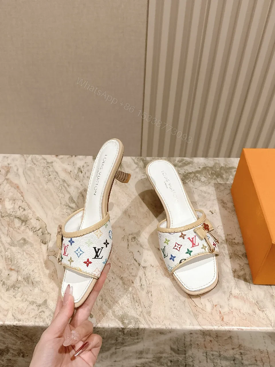 View 5 of Colorful Monogram Slide Sandals with Cushioned Footbed