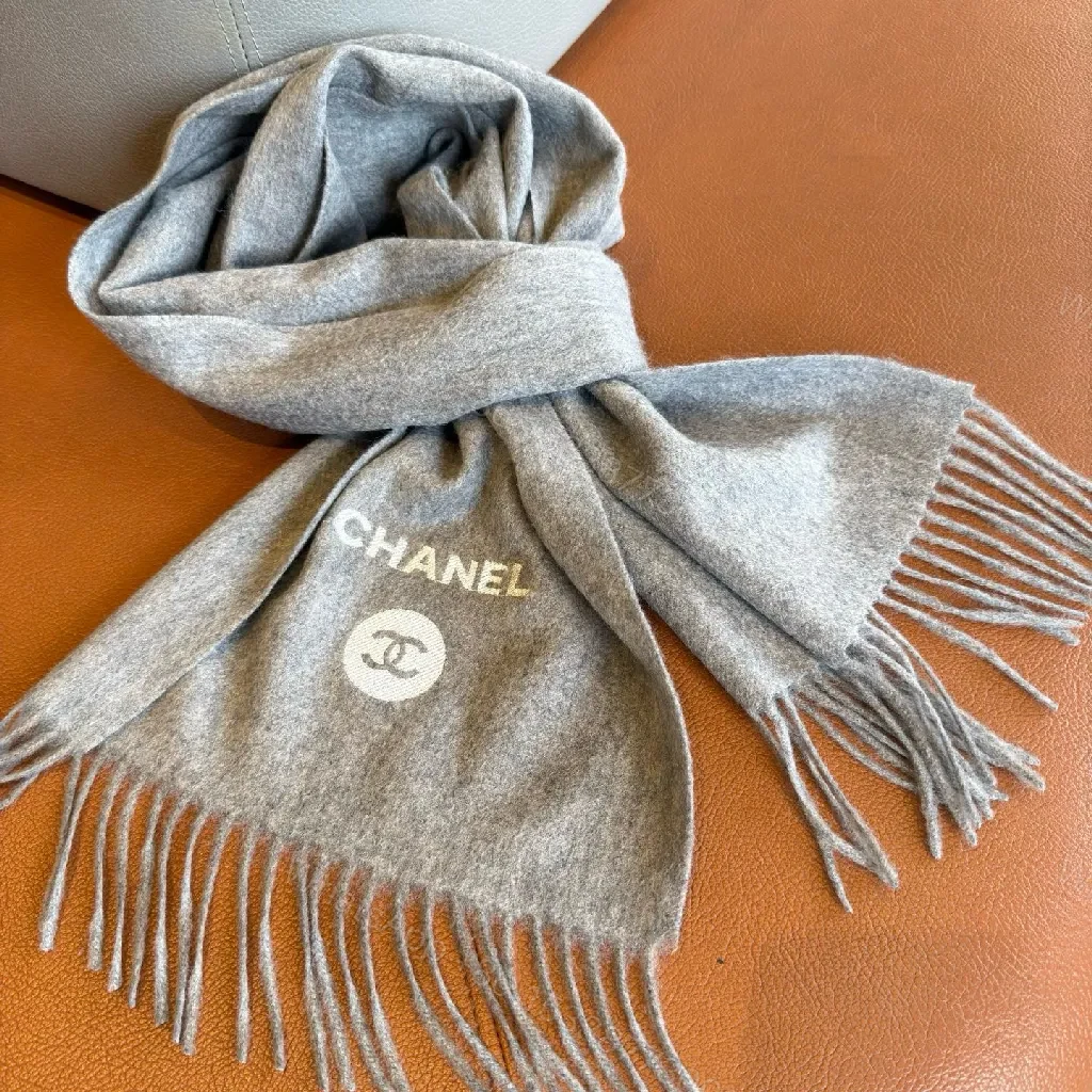 View 9 of Charcoal Wool-Blend Scarf: Luxe, Fringed, Subtle Logo