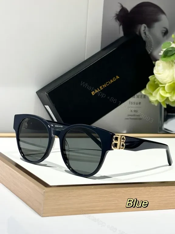 Blue Acetate Round Sunglasses with Gold Hardware, Polarized — view 1