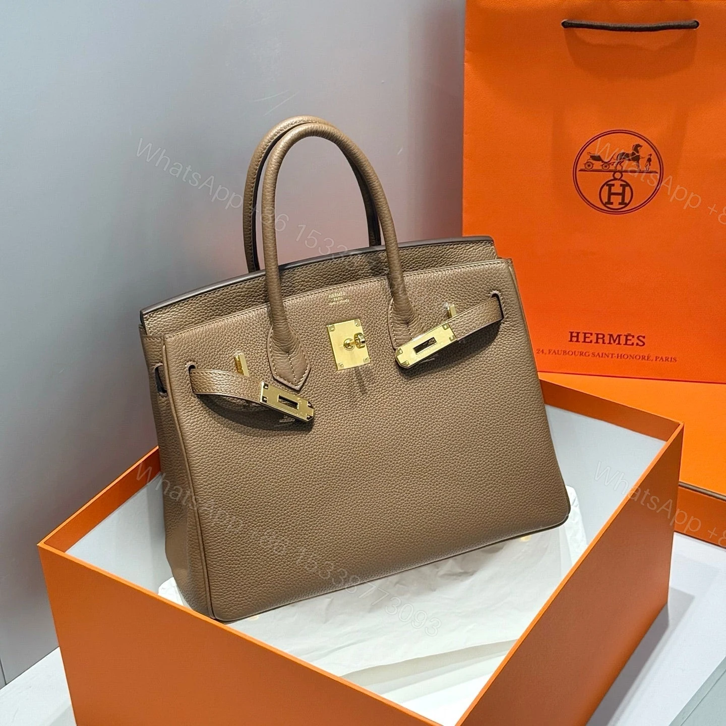 View 2 of HERMES BIRKIN 30 IN COFFEE GOLD HARDWARE