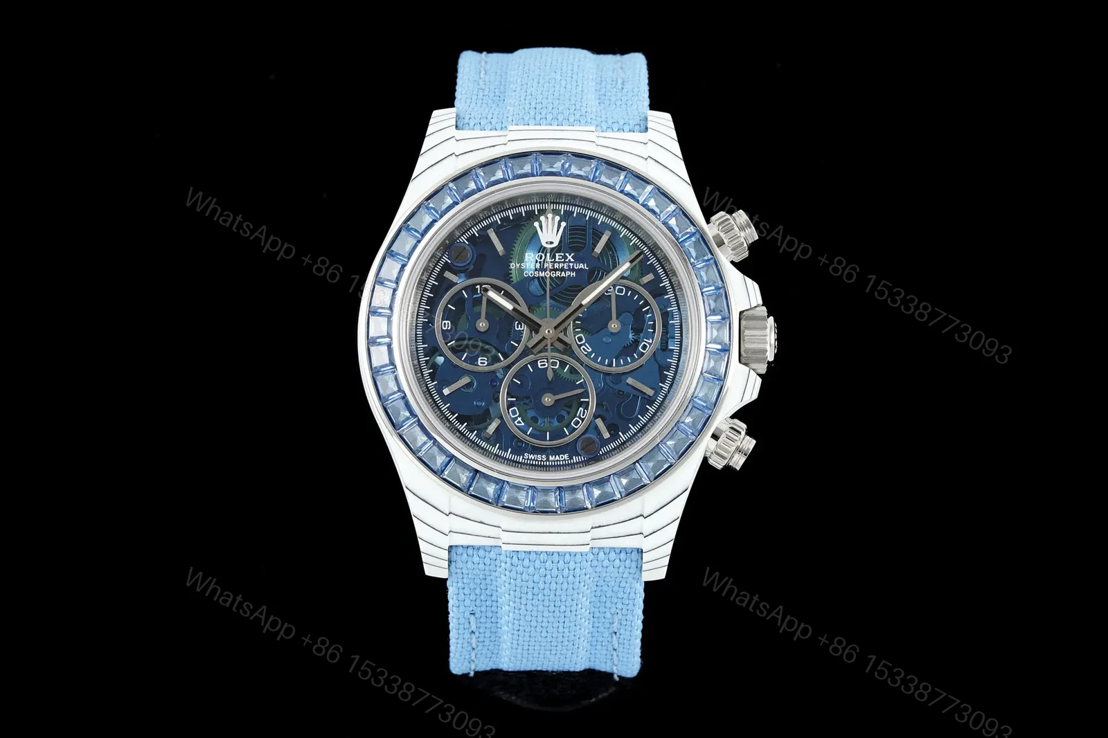 Rolex Daytona 40mm Carbon Fiber Blue Skeleton Dial Blue Bezel Strap Watch RLX-DAY-CARBON-40-BLU-BEZ — view 1